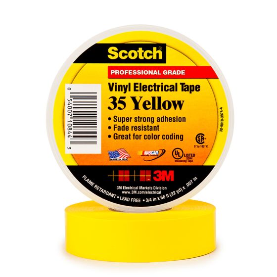 3M Scotch Professional Grade Vinyl Electrical Tape 35 - Yellow, 3/4x66FT