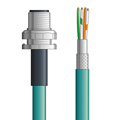 LAPP ETHERLINE® Ethernet Single-Ended Cordsets: 2 Pair CAT5e - 4-pos. male M12 D-coded bulkhead connector to Flying leads - Teal Polyurethane (PUR) - C5E110S01 - 1m