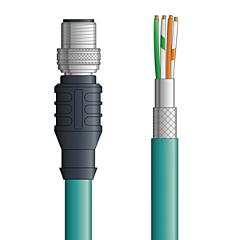 LAPP ETHERLINE® Ethernet Single-Ended Cordsets: 2 Pair CAT5e - 4-pos. male M12 D-coded straight connector to Flying leads - Teal Polyurethane (PUR) - C5E103F01 - 1m