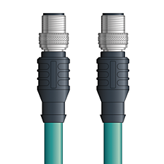 LAPP ETHERLINE® Ethernet Extension Cordsets: 2 Pair CAT5e - 4-pos. male M12 D-coded straight connector to 4-wire RJ45 shielded connector - Teal Polyurethane (PUR) - C5E108S01 - 1m