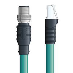 LAPP ETHERLINE&reg; Ethernet Extension Cordsets: 4 Pair CAT5e - 8-pos. male M12 straight connector to 8 Wire RJ45 shielded connector - Teal Polyurethane (PUR) -  C5E008S01 - 1m