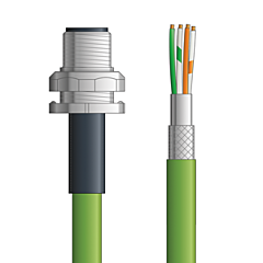 LAPP ETHERLINE&reg; Ethernet Single-Ended Cordsets: 4 Pair CAT6A - 8-pos. male M12 bulkhead connector to Flying leads - Green Polyurethane (PUR) -  C6A010F01 - 1m