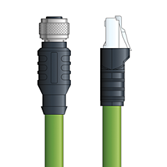 LAPP ETHERLINE&reg; Ethernet Extension Cordsets: 4 Pair CAT6A - 8-pos. female M12 straight connector to 8-wire RJ45 shielded connector - Green Polyurethane (PUR) -  C6A009S01 - 1m