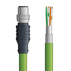 LAPP ETHERLINE&reg; PROFINET&reg; Single Ended Cordset - 4-pos. female M12 bulkhead connector to flying leads - Green PVC -  Stationary -1m
