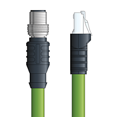 LAPP ETHERLINE® Ethernet Extension Cordsets: 4 Pair CAT6A - 8-pos. male M12 straight connector to 8-wire RJ45 shielded connector - Green Polyurethane (PUR) - C6A008F01 - 1m