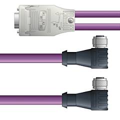 LAPP UNITRONIC&reg; PROFIBUS&reg; D-Sub Y-Cordsets to Straight Module - 5-pos. female M12 90&deg; and 5-pos. female M12 90&deg; to 9-pos. D-sub straight - Violet Polyurethane (PUR) - Continuous Flex - 2m
