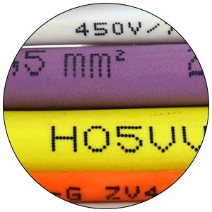 Wire & Cable Marking Different colored cables with custom marking on the jacket.